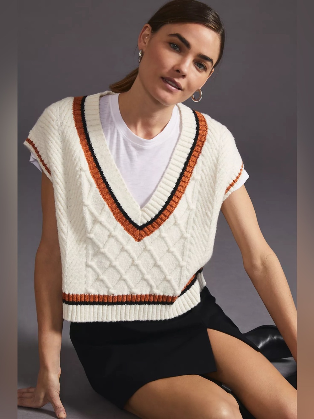 Anthropologie Marve Willa Cable-Knit Sweater Vest